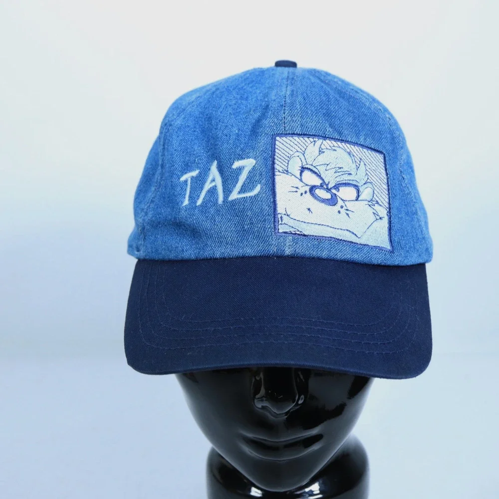 Vintage 1990’s Looney Tunes Denim Hat Snapback Taz Warner Bros 1997
